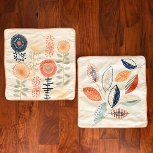 Pier 1 embroidered pillow covers - 18” square, set of 2